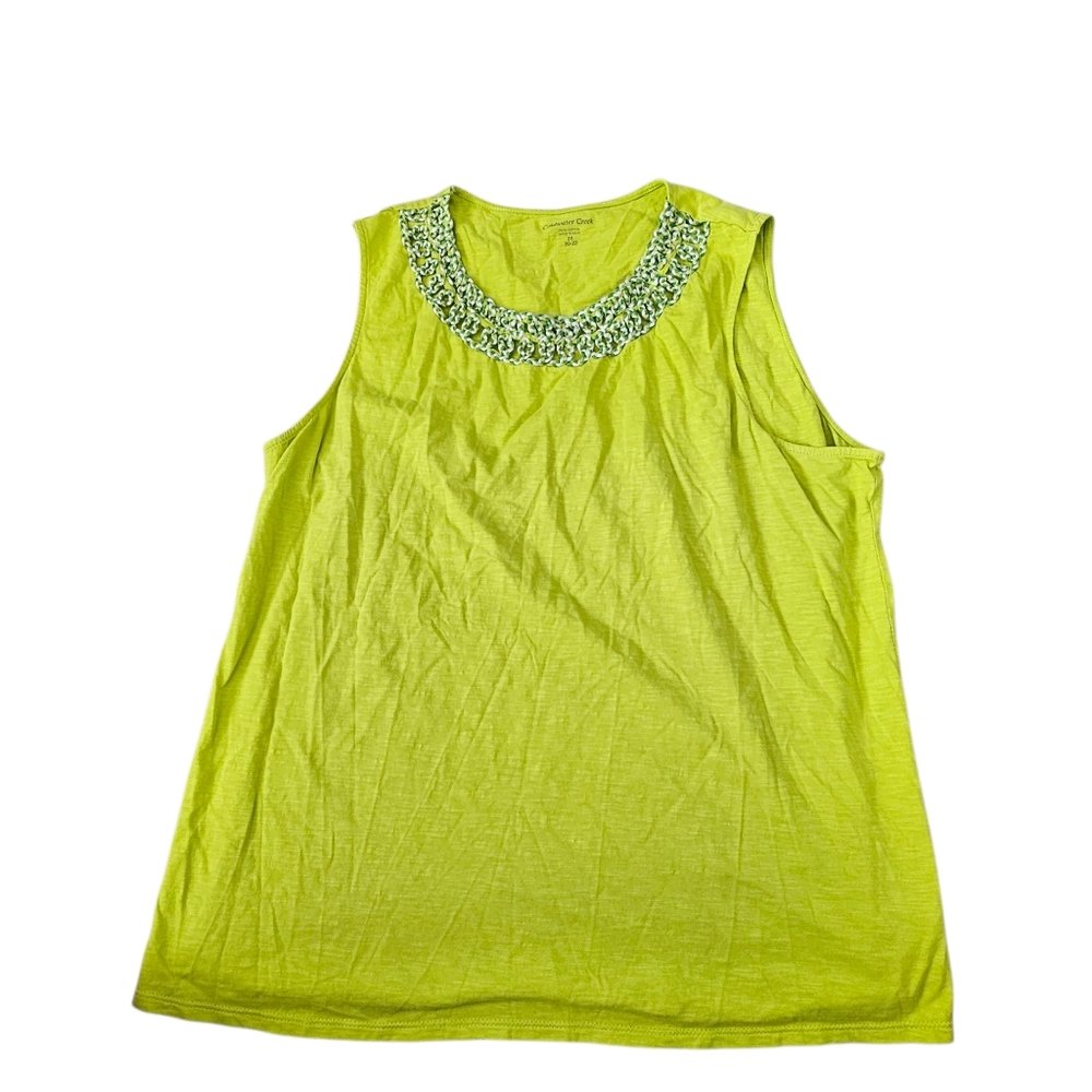 Coldwater Creek Women's 2X Tank Top Shirt Lime Sleeveless Crochet Cotton‎